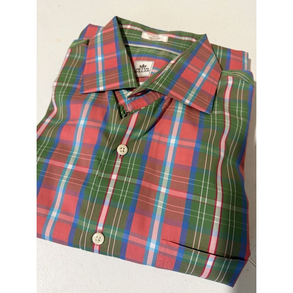 Peter Millar Weekender Wash Mens Large Multicolor Plaid Long Sleeve Shirt